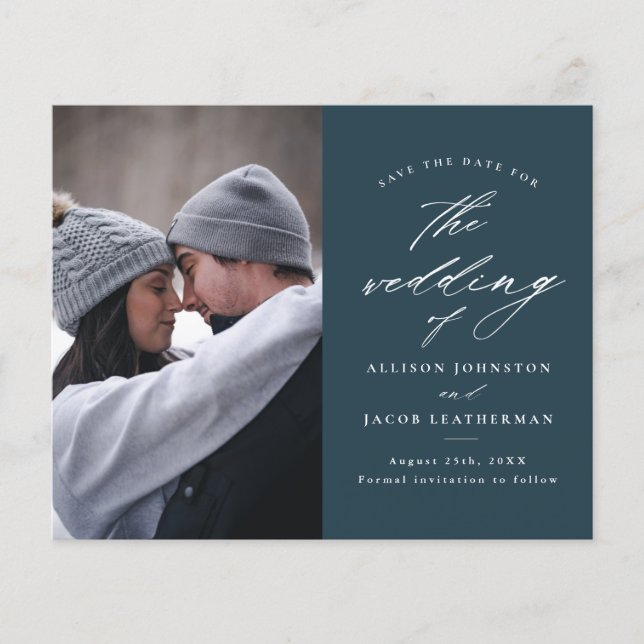 Budget Elegant Script Photo Save The Date (Front)