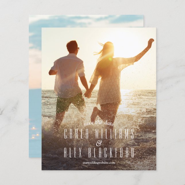 Budget Elegant Script Photo Wedding Save the Date (Front/Back)