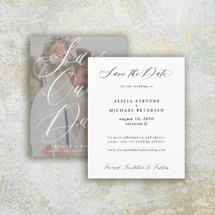 Budget elegant script photo wedding save the date