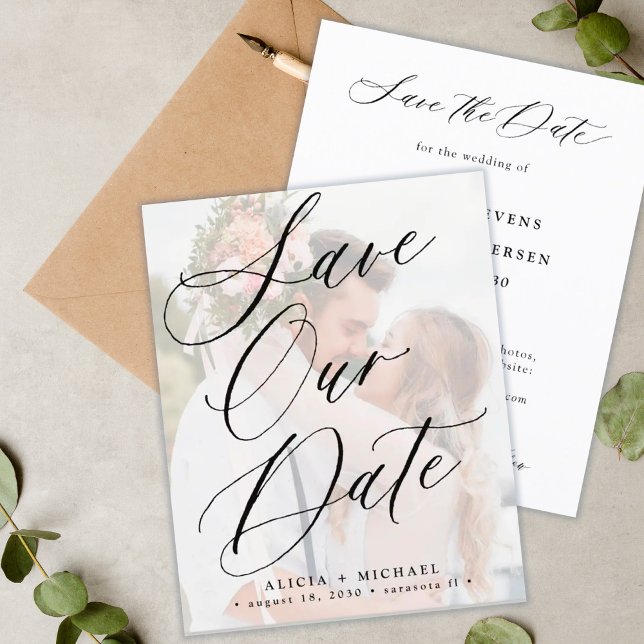 Budget elegant script photo wedding save the date (Creator Uploaded)