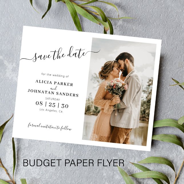Budget elegant script photo wedding save the date flyer (Creator Uploaded)