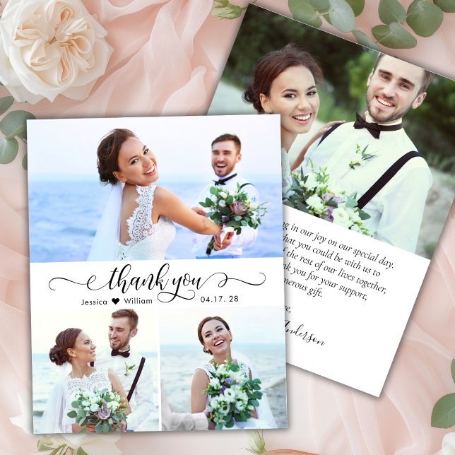 Budget Elegant Script Photo Wedding Thank You Card (Creator Uploaded)