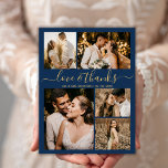 Budget Elegant Script Photo Wedding Thank You Flye Flyer<br><div class="desc">Budget Elegant Gold and Navy Wedding 5 Photo Collage Thank You personalized affordable low budget flyer. Modern wedding thank you template featuring five (5) photo on the front and one (1) photo on the back. On the front of paper "Love and thanks" typography script in a swirly hand lettered font...</div>