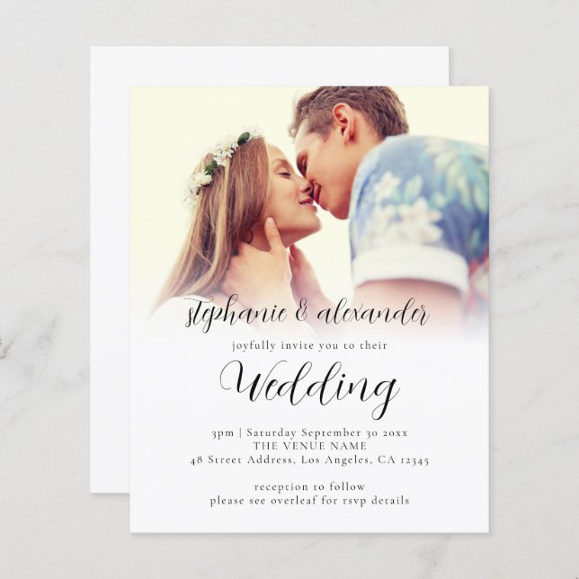 Budget Elegant Script QR Code Photo Wedding Invite (Front/Back)