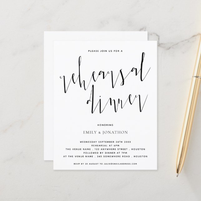 Budget Elegant Script Rehearsal Dinner Invitation (Front/Back In Situ)