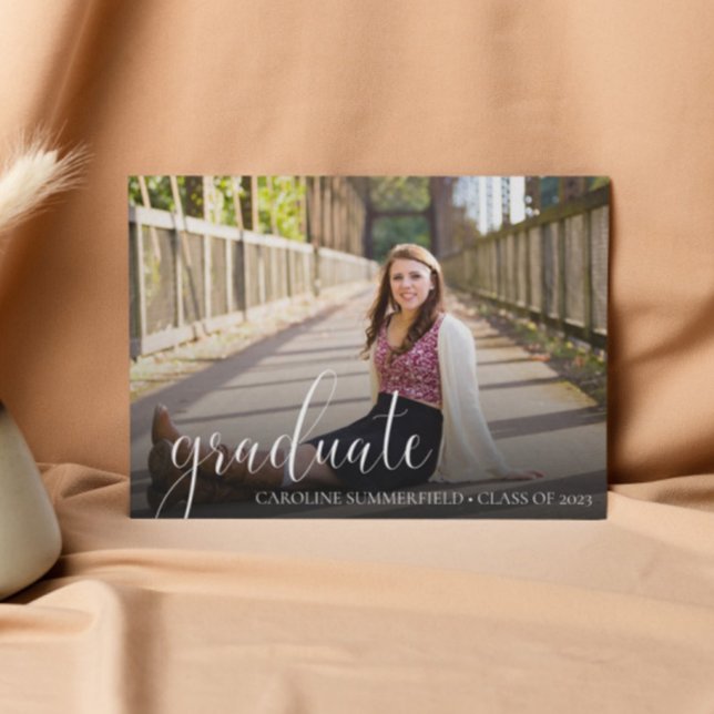 Budget Elegant Script Typography Photo Grad Party Invitation (Creator Uploaded)