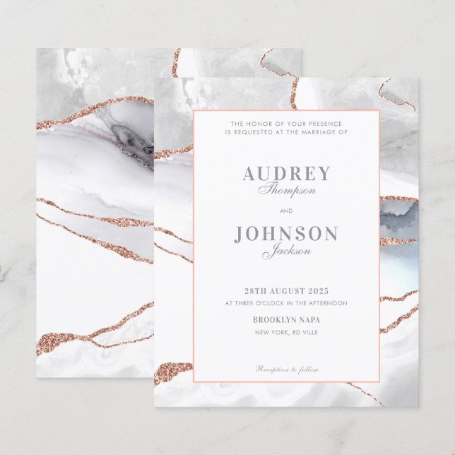 BUDGET Elegant Silver Marble Rose Gold Wedding (Front/Back)
