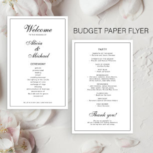 Budget elegant simple black white wedding program