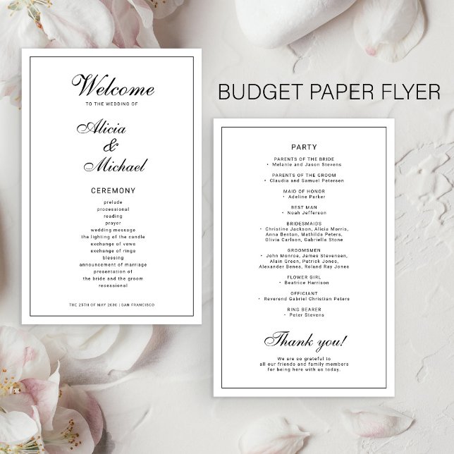 Budget elegant simple black white wedding program (Creator Uploaded)