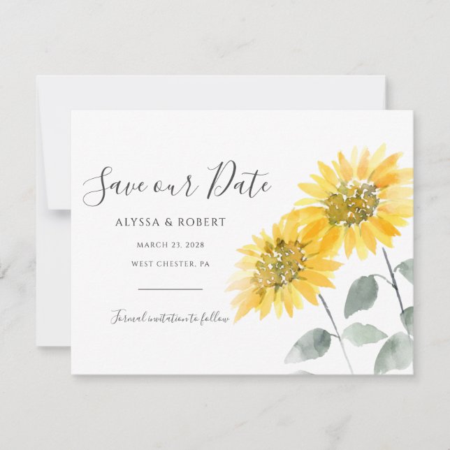 Budget Elegant Sunflower Botanical Save The Date (Front)