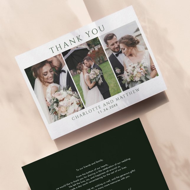Budget Elegant Text and Photos Wedding Thank You Card (Creator Uploaded)