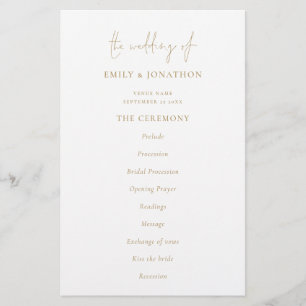 Budget Élégant Texte Or White Wedding Programme