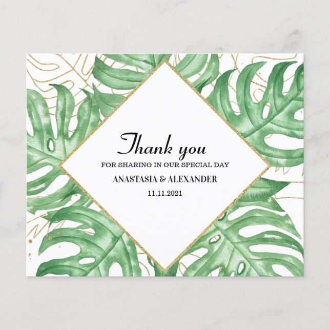 Budget Elegant Tropical Wedding Thank You Card. Flyer (Front)