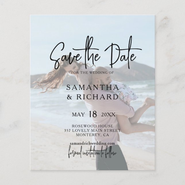 Budget Elegant Typography Photo Save The Date Flyer (Front)