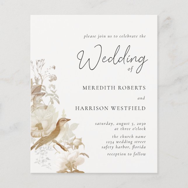 Budget Elegant Vintage Floral Wedding Invitation Flyer (Front)