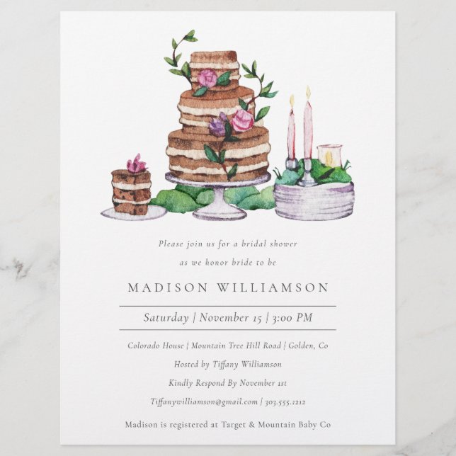 Budget Elegant Watercolor Bridal Shower Invitation Flyer (Front)