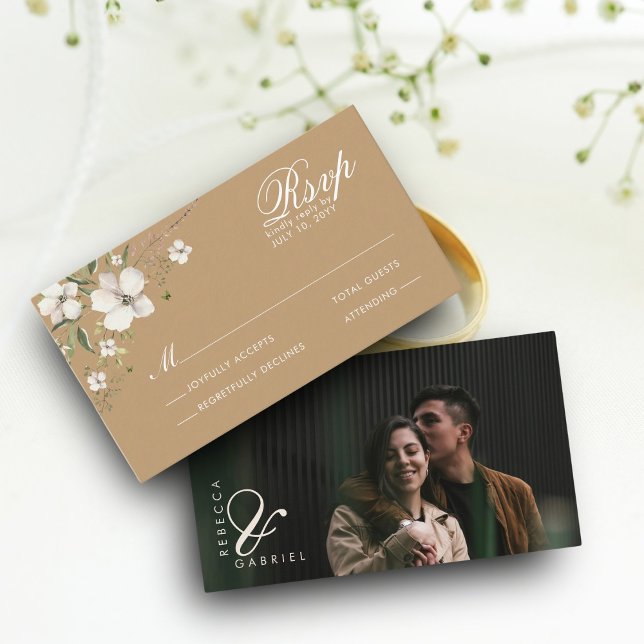 BUDGET Elegant Watercolor Floral Photo RSVP Enclosure Card (Creator Uploaded)