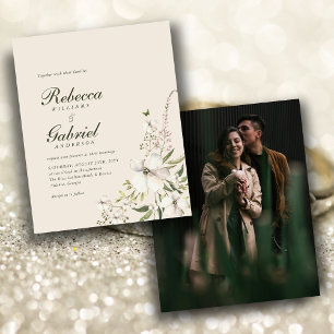 Budget Elegant Watercolor Floral Photo Wedd Invite