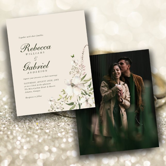 Budget Elegant Watercolor Floral Photo Wedd Invite (Creator Uploaded)