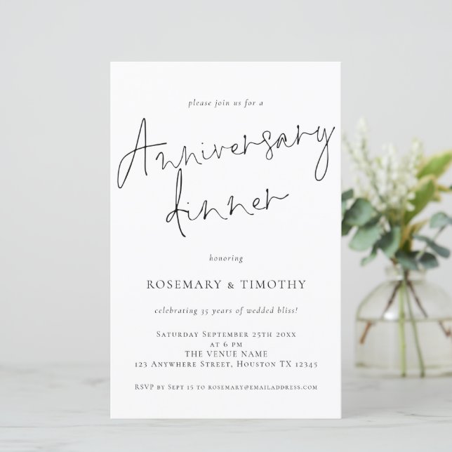 Budget Elegant Wedding Anniversary Dinner Invite (Standing Front)
