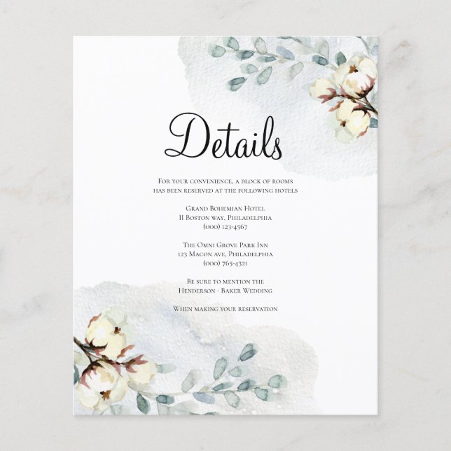 Budget/Elegant Wedding Details Card. Flyer (Front)