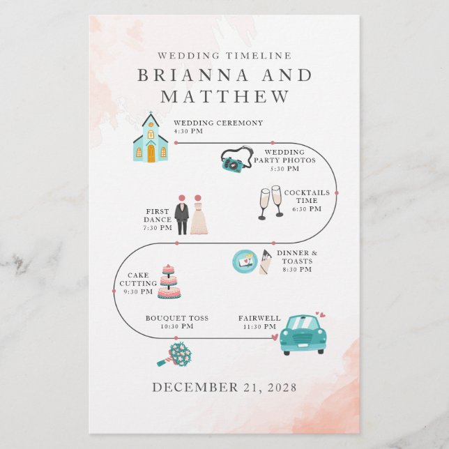 Budget Elegant Wedding Icons Itinerary Program Stationery (Front)