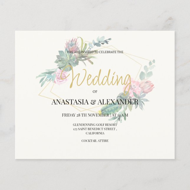 BUDGET elegant wedding invitation. Invitation (Front)