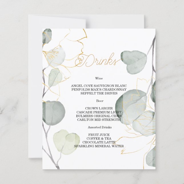 Budget Elegant WEDDING MENU. (Back)