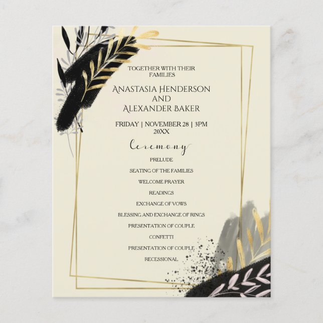 Budget Elegant Wedding Program card. (Front)