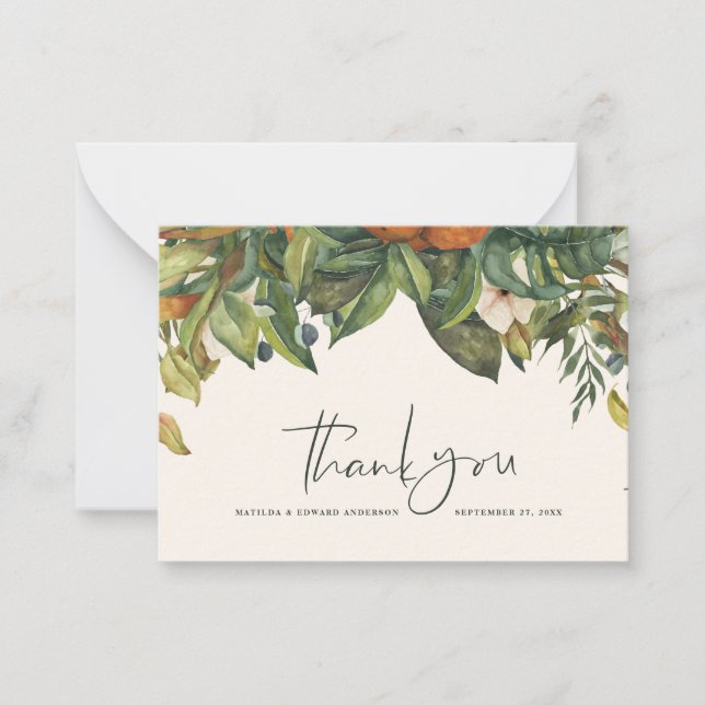 budget elegant wedding thank you citrus botanical card (Front)