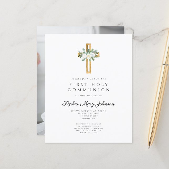 Budget Elegant White Floral Cross First Communion  (Front/Back In Situ)