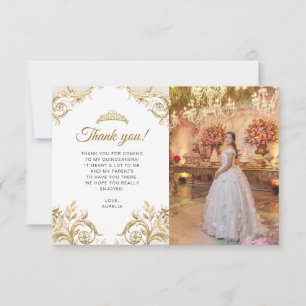 BUDGET Elegant White Gold Photo Quinceañera Card