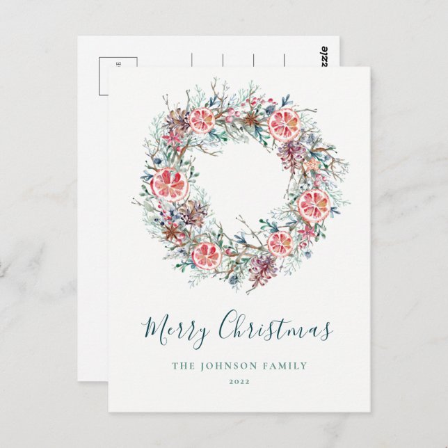Budget Elegant Winter Greenery Christmas Postcard (Front/Back)