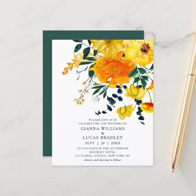 Budget Elegant Yellow Watercolor Floral Wedding (Front/Back In Situ)