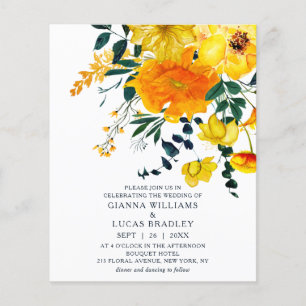 Budget Elegant Yellow Watercolor Floral Wedding Flyer