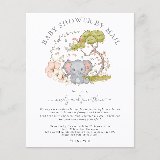Budget Elephant Baby Shower by Mail Invitation (Front)