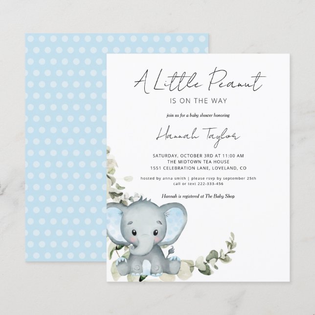 Budget Elephant Boy Baby Shower Invitation (Front/Back)