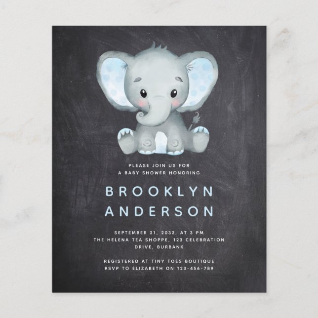 BUDGET Elephant Boy Baby Shower Invitation (Front)