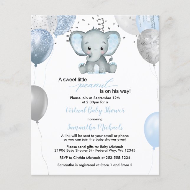 Budget Elephant Boy Balloons Virtual Baby Shower (Front)
