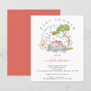 Budget Elephant Coral Girl Baby Shower Invitation