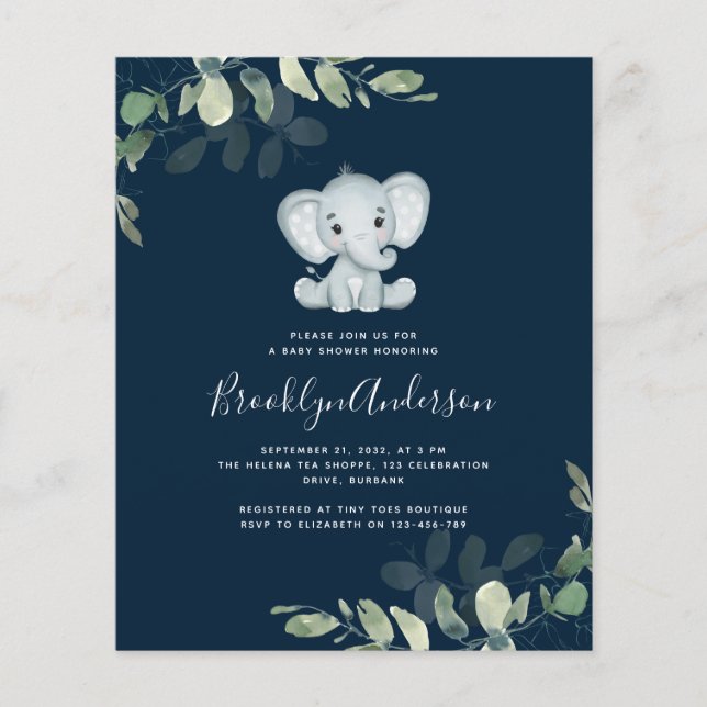 BUDGET Elephant Eucalyptus Baby Shower Invitation (Front)