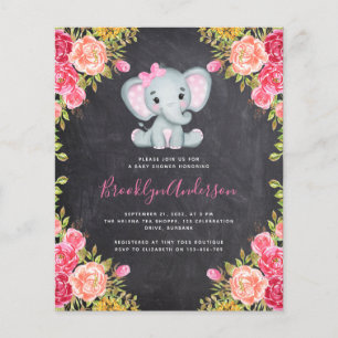 BUDGET Elephant Girl Baby Shower Invitation