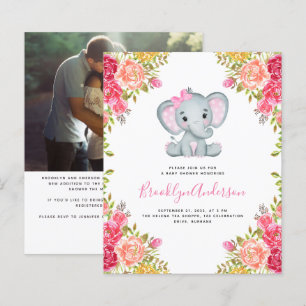 BUDGET Elephant Girl Photo Baby Shower Invitation