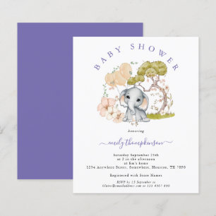 Budget Elephant Lilac Baby Shower Invitation