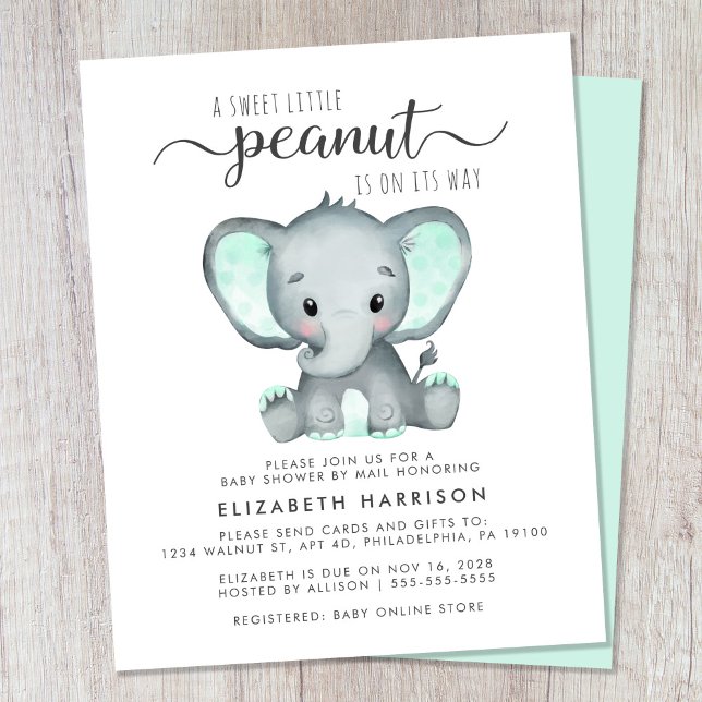 Budget Elephant Mint Baby Shower By Mail Invite (Creator Uploaded)