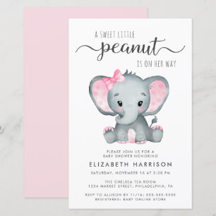 Budget Elephant Pink Baby Shower Invitation