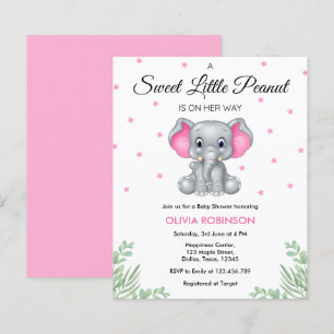 Budget Elephant Pink Girl Baby Shower Invitation 