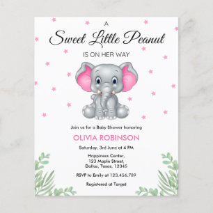Budget Elephant Pink Girl Baby Shower Invitation  Flyer