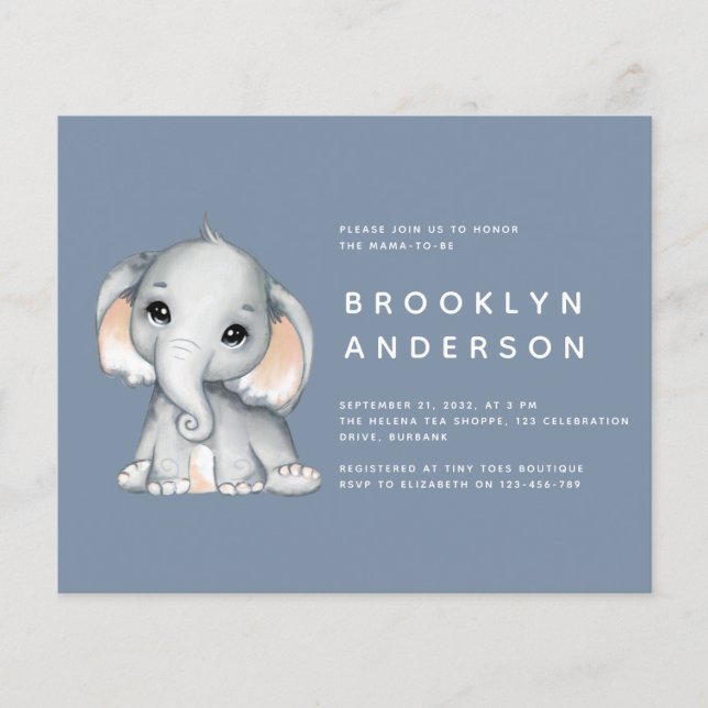 BUDGET Elephant Simple Baby Shower (Front)