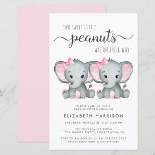 Budget Elephant Twin Girls Baby Shower Invitation